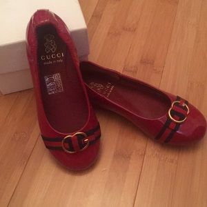Red and Navy Patent Gucci Shoes